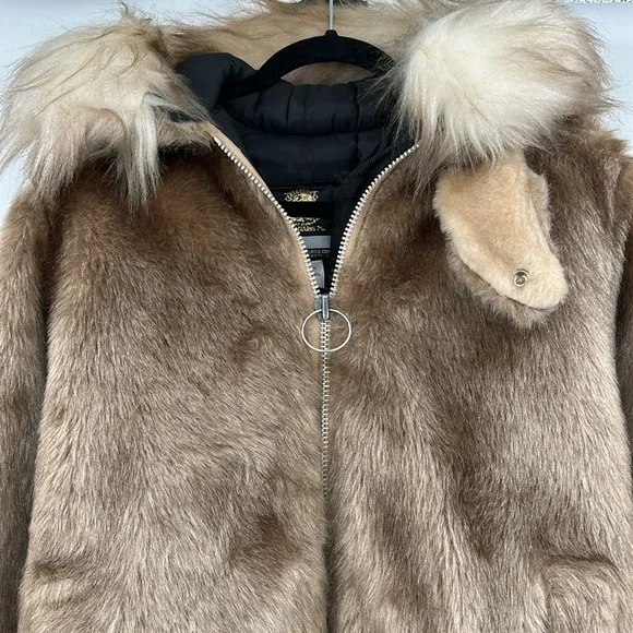 Vintage Stearns Faux Fur Coat Women's Small Brown‎ Parka Eskimo 70's